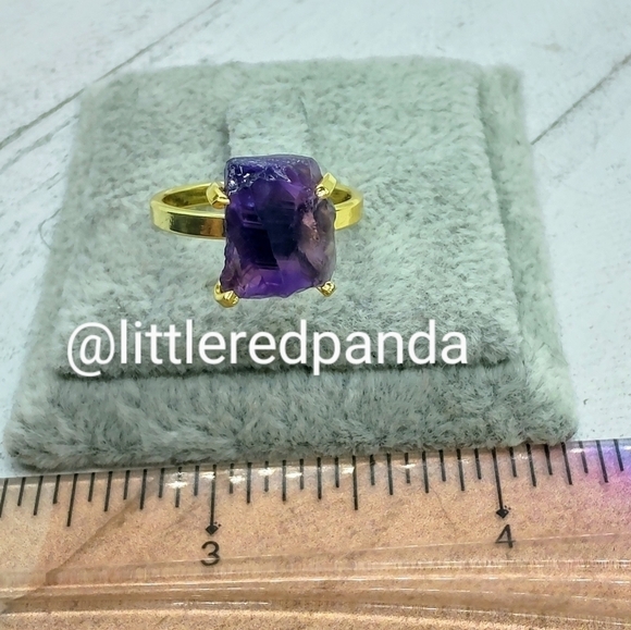Genuine Raw Amethyst four prong adjustable ring - Picture 5 of 6